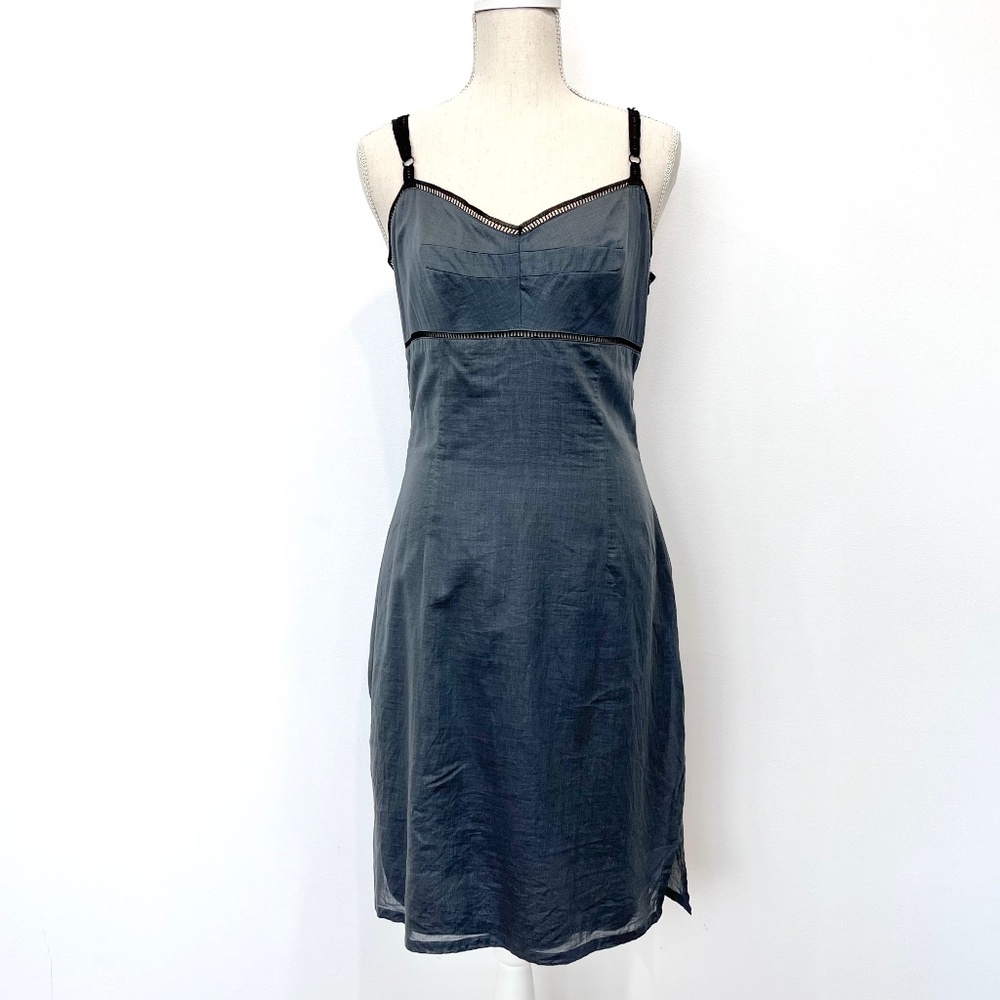 Vintage Bisou Bisou Gray Black Slip Dress Lace Straps